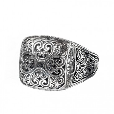 Gerochristo 2968N ~Sterling Silver Medieval Byzantine Filigree Poison Ring