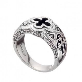 Gerochristo 2975N ~ Sterling Silver Byzantine-Medieval Men's Cross Band Ring