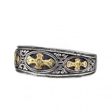 Gerochristo 2977N~ Solid 18K Gold & Sterling Silver Medieval Crosses Band Ring