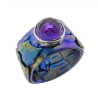Giampouras 5405 ~ Anodized Colored Titanium Band Ring with Gemstone