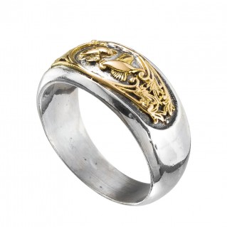 Gerochristo 2953N ~ Solid Gold and Silver Band Ring with Couple of Birds