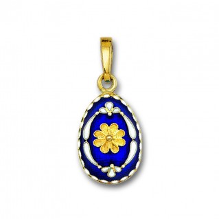 Egg pendant with Rosette flower ~ 14K Solid Gold and Hot Enamel - B/Small