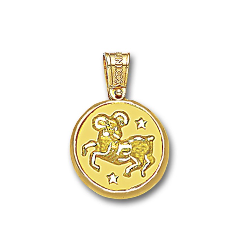 Zodiac Sign Round Charm Pendant - 14K Solid Yellow Gold | CultureTaste