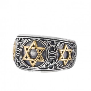 Gerochristo 2984N ~ Solid Gold & Silver Star of David Band Ring