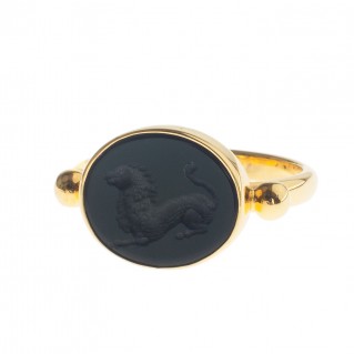 Solid Gold Intaglio Seal Stone Onyx Ring with Lion~ Savati 282