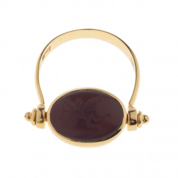 Solid Gold Intaglio Seal Stone Carnelian Swivel Ring with Eros ~ Savati 289