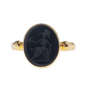 Solid Gold Intaglio Seal Stone Onyx Ring with Carved Athena ~ Savati 292