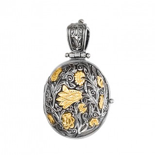 Gerochristo 3305N ~ Solid Gold and Silver Medieval Floral Locket Pendant
