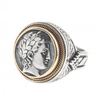 God Apollo Single Sided Coin Ring ~ 22K Solid Gold and Silver ~ Savati 264