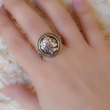God Apollo Single Sided Coin Ring ~ 22K Solid Gold and Silver ~ Savati 264