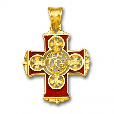 En Touto Nika - In This Be Victorious ~ 18K Solid Gold and Hot Enamel Byzantine Cross Pendant